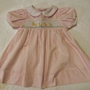 Petit Ami Light Pink Dress with Smocked Ducks